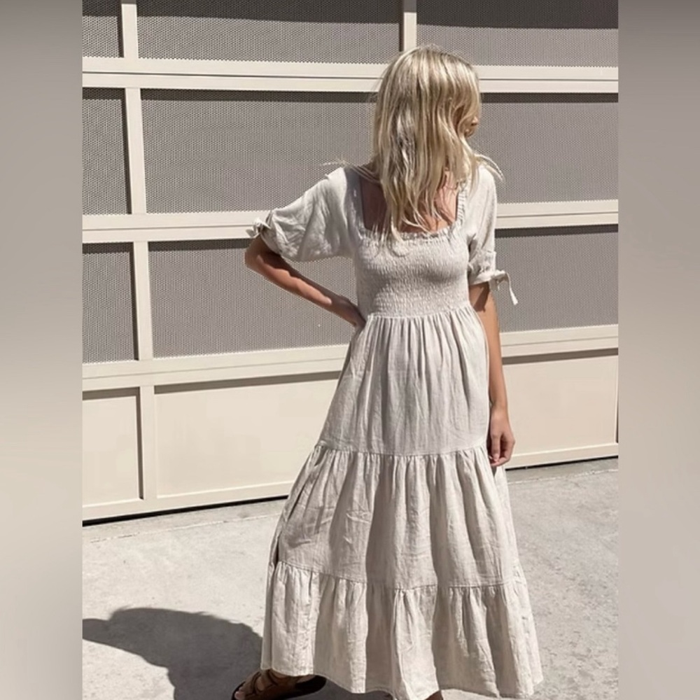 OPIA cream tiered maxi dress large xl